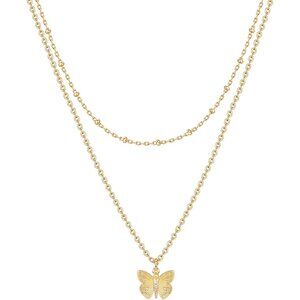 Women's Stylish Minimalist Double Layering Pendant Design Butterfly Necklaces